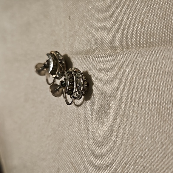 Silvertone and Clear Rhinestone Screw Back Earrings - Picture 3 of 4